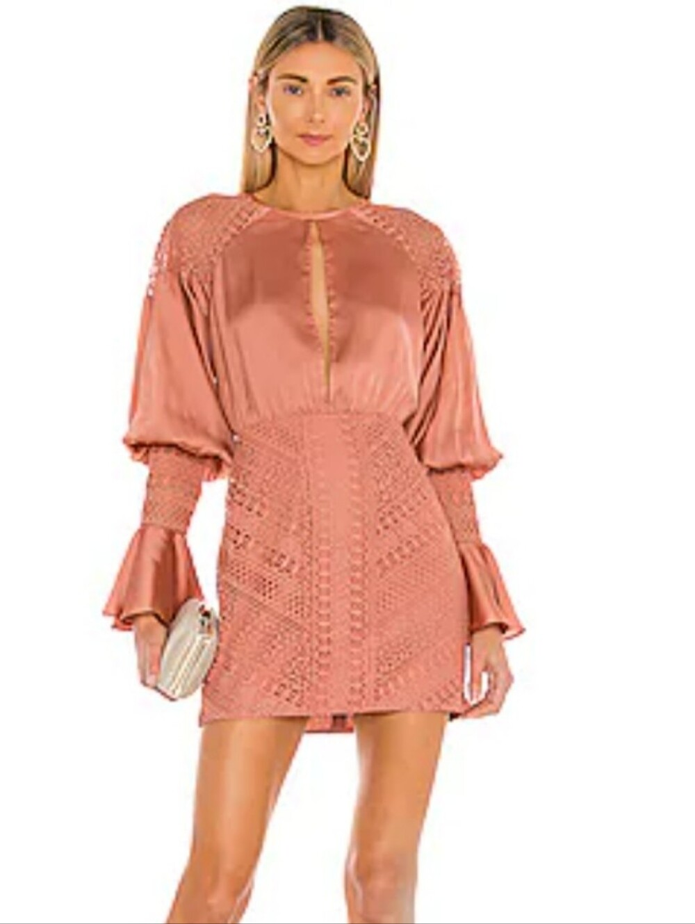 Michael Costello X Revolve Shandy Satin Lace Blush Mini Dress Size Small